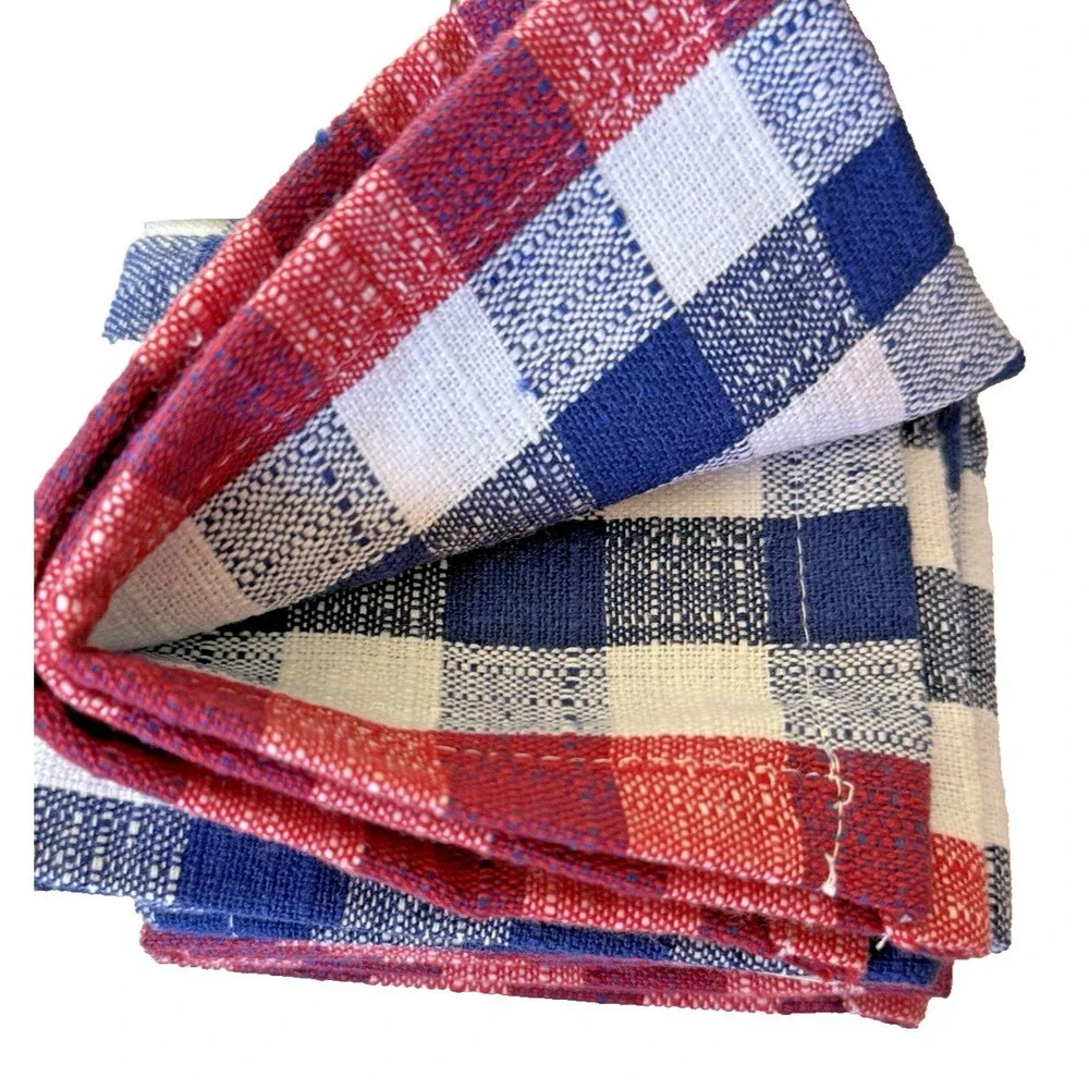 Fete Fabric Napkins Red White Blue Americana Patriotic Plaid 18x18